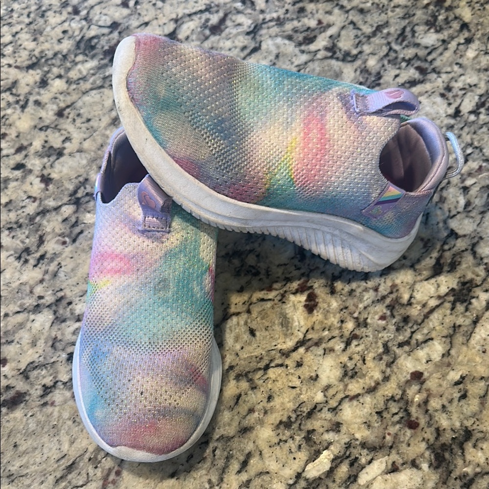Skechers Pink and Blue Slip-On Sneakers with Knit Upper